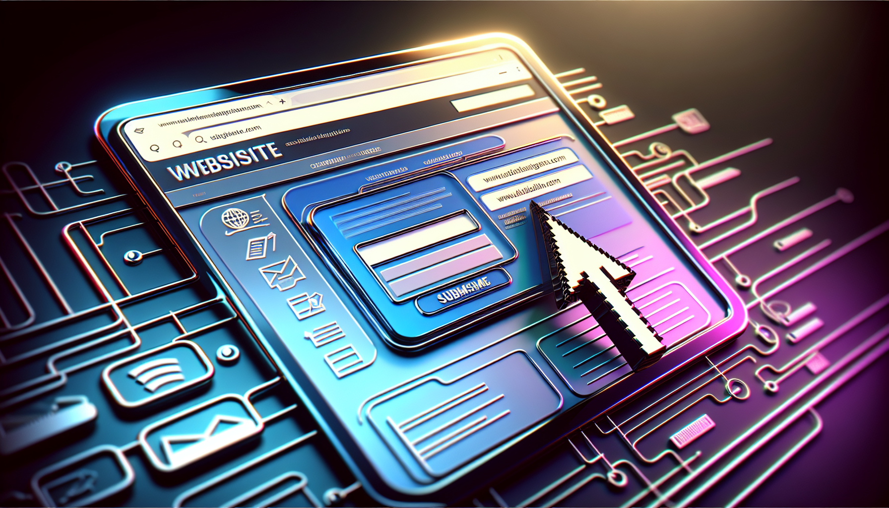 Illustration of a website URL being submitted to a directory