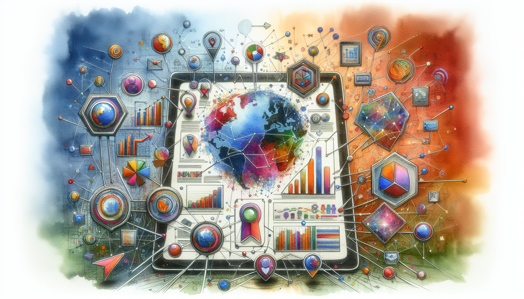 Watercolor painting of an infographic attracting backlinks